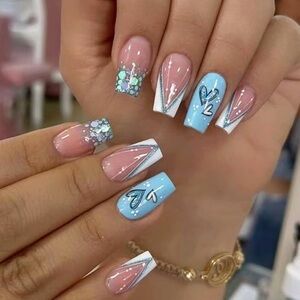 Blue Heart Nails